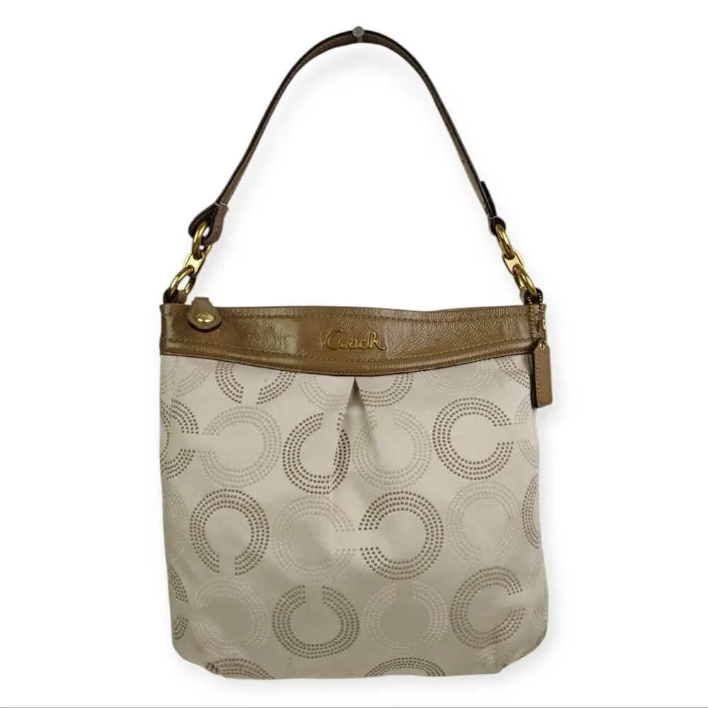 Coach Olive Brown and Cream CC Signature Patterned Shoulder Bag Handbag Purse